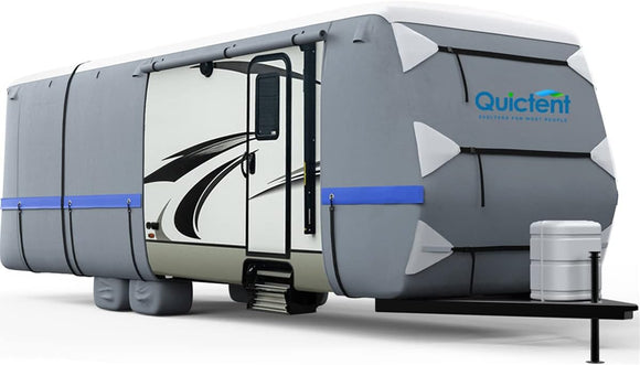 Quictent Rv Cover - Upgraded Travel Trailer & Camper Cover, 6-Layers Fabric, Anti-UV Protection, Breathable & Windproof, Fits 18-20Ft Motorhome, 2 Windproof Straps, 4 Tire Covers