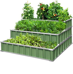 KING BIRD 3 Tiers Raised Garden Bed Dismountable Frame Galvanized Steel Metal Patio Garden Elevated Planter Box 46" x 46" x 23.6" for Growing Vegetables Flowers (Green)