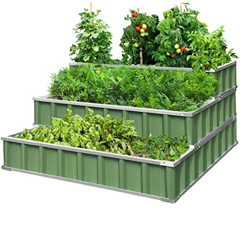 KING BIRD 3 Tiers Raised Garden Bed Dismountable Frame Galvanized Steel Metal Patio Garden Elevated Planter Box 46