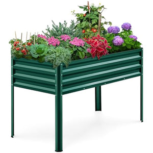 KING BIRD Large Raised Garden Bed with Legs Galvanized Elevated Planter Box 48×24×30 in for Backyard, Patio, Balcony, 400lb Capacity, Green