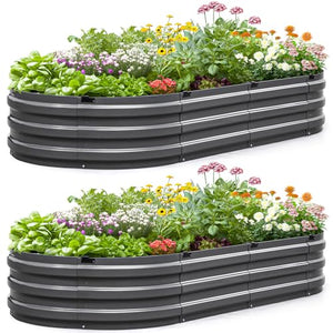 KING BIRD Screwless Raised Garden Bed Galvanized Planter Garden Box Outdoor for Gardening, Vegetables, Flowers, 6x3x1 ft 2pcs, Dark Grey