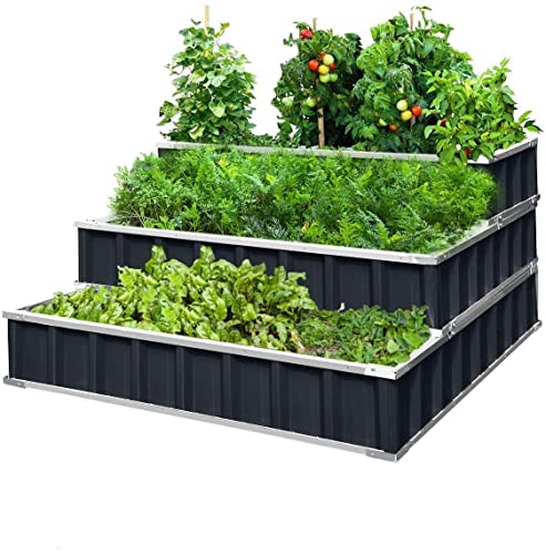 KING BIRD 3 Tiers Raised Garden Bed Dismountable Frame Galvanized Steel Metal Patio Garden Elevated Planter Box 46