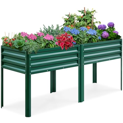KING BIRD Large Raised Garden Bed with Legs Galvanized Elevated Planter Box for Backyard, Patio, Balcony, 400lb Capacity, Green 70.9x22.8x31.5 in