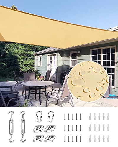 Quictent 10x13ft Waterproof Sun Shade Sails for Patios 185G Polyester Fabric Cloth, 98% UV Block Outdoor Awning Shelter for Commercial, Backyard, Garden, Deck, Hardware Kit Included