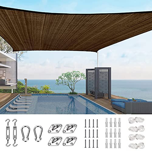 Quictent 185G HDPE Square 24x24FT Sun Shade Sail Canopy 98% UV Block Top Outdoor Cover Patio Garden with Hardware Kit (Brown)