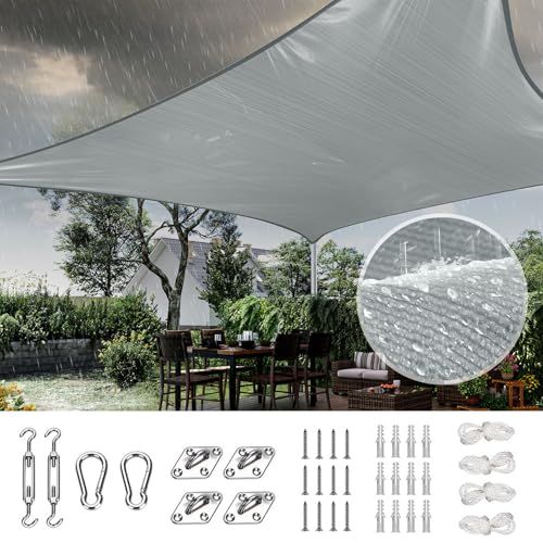 Quictent 100% Waterproof Sun Shade Sail Canopy 185G Polyester Fabric Shade Cloth for Outdoor Patio Backyard, Hardware Kit Included, 12X16 FT, Gray