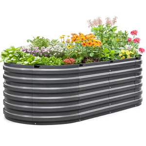 KING BIRD Raised Garden Bed Galvanized Planter Garden Box Outdoor for Gardening, Vegetables, Flowers, 75% Fewer Screws, Faster Assembly, 74x36x23 in, Dark Grey
