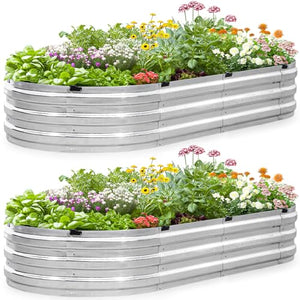 KING BIRD Screwless Raised Garden Bed Galvanized Planter Garden Box Outdoor for Gardening, Vegetables, Flowers, 6x3x1 ft 2pcs, Silver