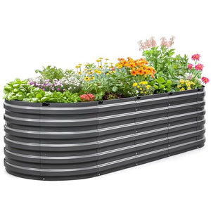 KING BIRD Screwless Raised Garden Bed Large Galvanized Planter Garden Box Outdoor for Gardening, Vegetables, Flowers, 8x3x2 ft, Dark Grey