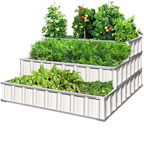 KING BIRD 3 Tiers Raised Garden Bed Dismountable Frame Galvanized Steel Metal Patio Garden Elevated Planter Box 46