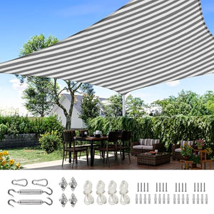 Quictent 20X20FT 185G HDPE Square Sun Shade Sail Canopy 98% UV Block Outdoor Patio Garden with Hardware Kit (White and Grey)