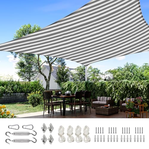 Quictent 20X20FT 185G HDPE Square Sun Shade Sail Canopy 98% UV Block Outdoor Patio Garden with Hardware Kit (White and Grey)