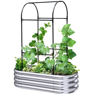 KING BIRD Raised Garden Bed with Arched Trellis Galvanized Planter Garden Box Outdoor for Gardening, Climbing Vegetables, Flowers 3.94x1.97x0.98 Ft, Silver