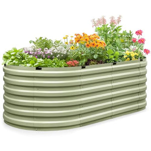 KING BIRD Raised Garden Bed Galvanized Planter Garden Box Outdoor for Gardening, Vegetables, Flowers, 75% Fewer Screws, Faster Assembly, 74x36x23 in, Olive Green