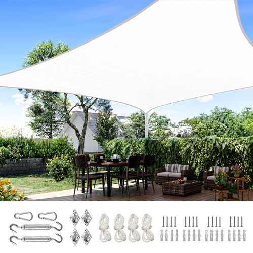 Quictent 24X24FT 185G HDPE Square Sun Shade Sail Canopy 98% UV Block Outdoor Patio Garden with Hardware Kit (White)