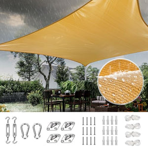 Quictent 100% Waterproof Sun Shade Sail Canopy 185G Polyester Fabric Shade Cloth for Outdoor Patio Backyard, Hardware Kit Included, 12X12 FT, Sand