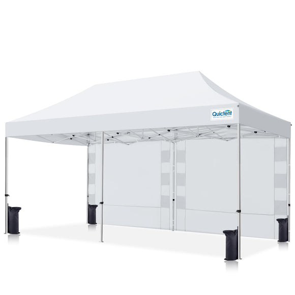 Quictent 10'x20' Portable Pop up Canopy Tent, Easy up Commercial Gazebo Canopies for Sun & Rain Protection, Includes Sand Bags for Outdoor Events, Parties, Markets, Vendors (Beige, 1 Sidewall)