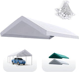 Quictent 10x20 ft Carport Replacement Tarp Canopy Top Cover with Valance and Bungee Balls, White