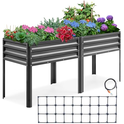 KING BIRD Large Raised Garden Bed with Self Watering System Galvanized Elevated Planter Box for Backyard, Patio, Balcony, 400lb Capacity 70.9x22.8x31.5 in Dark Grey