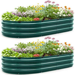 KING BIRD Raised Garden Bed Galvanized Planter Garden Box Outdoor for Gardening, Vegetables, Flowers, 75% Fewer Screws, Faster Assembly, 74x36x12 in, Green 2PCS