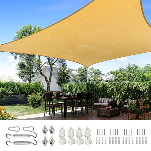 Quictent Sun Shade Sail Canopy 260GSM Polyester Fabric Shade Cloth for Outdoor Patio Backyard, Hardware Kit Included, 24X24 FT, Sand