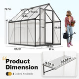 KING BIRD Greenhouse for Outdoors, 7.4x6 FT Polycarbonate Walk-in Green House for Outside, Aluminum Frame UV Resistant Panel Garden Backyard W/ Lockable Mesh Door Roof Vent, 2 Racks, Black