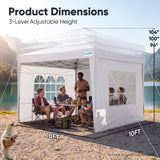 Quictent 10x10 Pop Up Canopy Tent with 3 Sidewalls | Instant Setup Gazebo for 1 Person, White