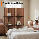 JOSTYLE Bamboo Room Divider with Shelves, 4-Panel Privacy Screen 67"H 64"W Brown