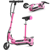 Zupapa Electric Scooter with Seat for Kids Ages 6-12, 6" Pneumatic Tire, Up to 10 mph and 70 min Ride Time, for Riders up to 155 lbs, Removable Seat 2 Riding Styles Pink