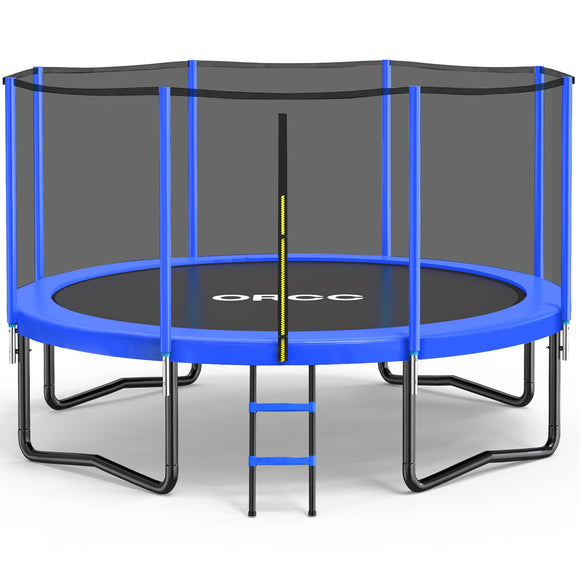ORCC Trampoline 8FT 10FT 12FT 14FT, Outdoor Tramp with Enclosure Net, 410LBS Yard Trampoline for Kids - Recreational Anti-Rust Trampolin for Kids and Adults with Ladder