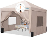 Quictent Privacy 6.6x6.6 Pop Up Canopy with 4 Sidewalls & Mesh Windows, Tan