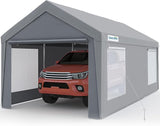 Quictent 10x20 ft Heavy Duty Carport, Outdoor Garage Canopy Tent with Roll-up Ventilated Windows & Sidewalls, Gray