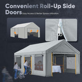 Quictent 20x20 ft Heavy Duty 2 Car Carport with Zipper Side Doors, Gray