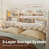 TATAGO 1000LBs Full Bed Frame with 3-Tier Hidden Storage, Upholstered Headboard Bed Frame with 2 Drawers and Charging Station, No Box Spring Needed