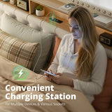 TATAGO 1000LBs Queen Bed Frame with 3-Tier Hidden Storage, Upholstered Headboard Bed Frame with 2 Drawers and Charging Station, No Box Spring Needed