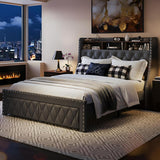 TATAGO 900LBs Twin Bed Frame with 3-Tier Hidden Storage, Upholstered Headboard Bed Frame with Drawer and Charging Station, No Box Spring Needed