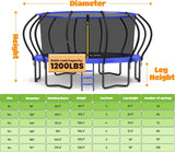 ORCC 1200LBS Weight Capacity Heavy-Duty Trampoline 16 15 14 12 10 8FT Outdoor Yard Trampolines for Kids Adults with Safety Enclosure