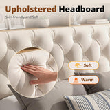 TATAGO 1000LBs Queen Bed Frame with 3-Tier Hidden Storage, Upholstered Headboard Bed Frame with 2 Drawers and Charging Station, No Box Spring Needed