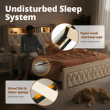 TATAGO 1000LBs Queen Bed Frame with 3-Tier Hidden Storage, Upholstered Headboard Bed Frame with 2 Drawers and Charging Station, No Box Spring Needed