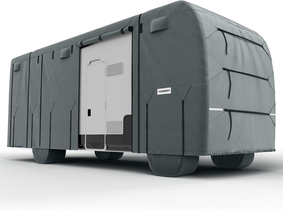 KING BIRD RV Cover, Heavy Duty 5-Layer Snow Protection, Fits 35-40ft Class A Motorhome, with Adhesive Repair Patches,Windproof Straps&Tire covers