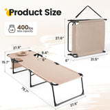 KING BIRD Tanning Chair with Face Hole, 5-Position Folding Outdoor Beach Lounge Chair for Sunbathing, Portable Reclining Chaise Lounge for Pool, Patio & Lawn, Heavy Duty 400lbs Support, Beige