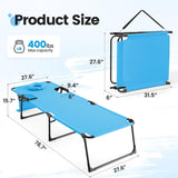 KING BIRD Tanning Chair with Face Hole, 5-Position Folding Outdoor Beach Lounge Chair for Sunbathing, Portable Reclining Chaise Lounge for Pool, Patio & Lawn, Heavy Duty 400lbs Support, Blue