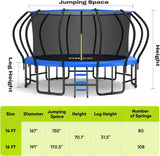 ORCC Kids Trampoline, 1200LBS Weight Capacity Outdoor Trampoline 16 15 14 12 10 8FT Yard Trampolines for Kids Adults