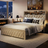 TATAGO 1000LBs Full Bed Frame with 3-Tier Hidden Storage, Upholstered Headboard Bed Frame with 2 Drawers and Charging Station, No Box Spring Needed