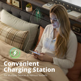 TATAGO 900LBs Twin Bed Frame with 3-Tier Hidden Storage, Upholstered Headboard Bed Frame with Drawer and Charging Station, No Box Spring Needed