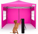 Quictent 10x10 Pop Up Canopy Tent with 3 Sidewalls | Instant Setup Gazebo for 1 Person, Pink