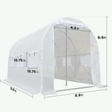 KING BIRD Premium 15x6.6x6.6FT Greenhouse for Outdoors, Large Walk-in Heavy Duty Galvanized Frame, Screen Mesh Door Window Reinforced Zipper Tunnel Hoop for Garden Plant Winter, White