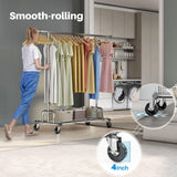 HOKEEPER Clothing Garment Rack Capacity 525LBS Clothing Racks on Wheels Rolling Clothes Rack for Hanging Clothes Heavy Duty Collapsible Commercial