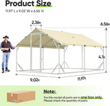 Quictent Elite Series 12x9x6.6ft Metal Chicken Coop Run with Side Hardware Cloth, Walk-in Outdoor Poultry Cage Heavy Duty Predator Proof Hen Duck Rabbit Farm House, Waterproof Anti-UV Cover