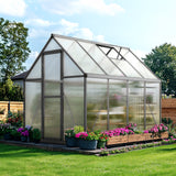 KING BIRD Greenhouse for Outdoors, 7.4x6 FT Polycarbonate Walk-in Green House for Outside, Aluminum Frame UV Resistant Panel Garden Backyard W/ Lockable Mesh Door Roof Vent, 2 Racks, Black